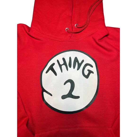 Jerzees “Thing 2” Hoodie Men’s Small Red Cat in the Hat Pullover Sweat - Picture 3 of 9